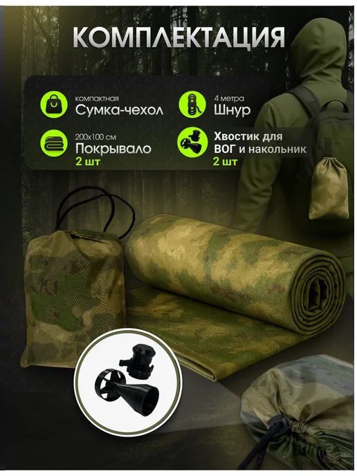 Infographic of the blanket's included contents, with a VOG tailfin and firing pin
